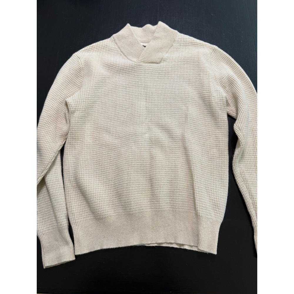 Schott Bros Waffle Knit Crossover Mock Neck Sweater Cream Mens Medium